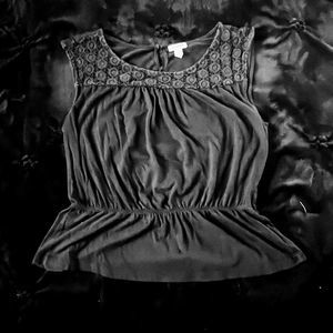 Old Navy black cinched waste black short sleeve blouse SIZE LARGE